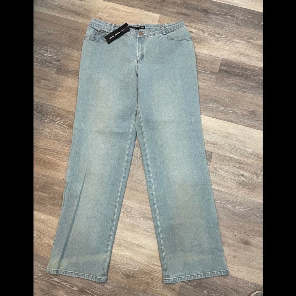 Ellen Tracy 14 L Light Blue Wide Leg  Cotton Denim Spandex Jeans NWT